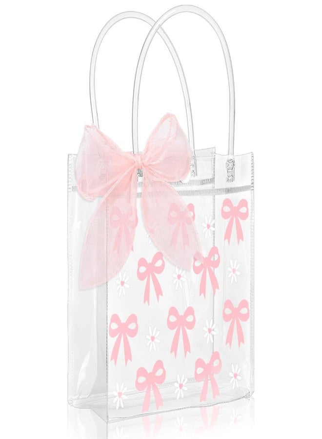 ROBOHOOK 6 PCS Clear Gift Bags with Handles, Reusable Bow Goodie Bags, Comes with a Roll of 9m Pink Ribbon Suitable for Weddings Birthdays Baby Showers Etc - Image 1